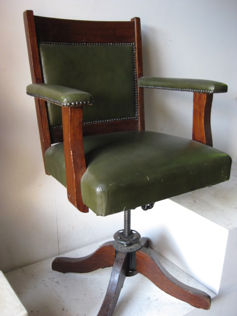 CHAIR, Timber Desk Chair - Captain's Chair Olive Green Leather